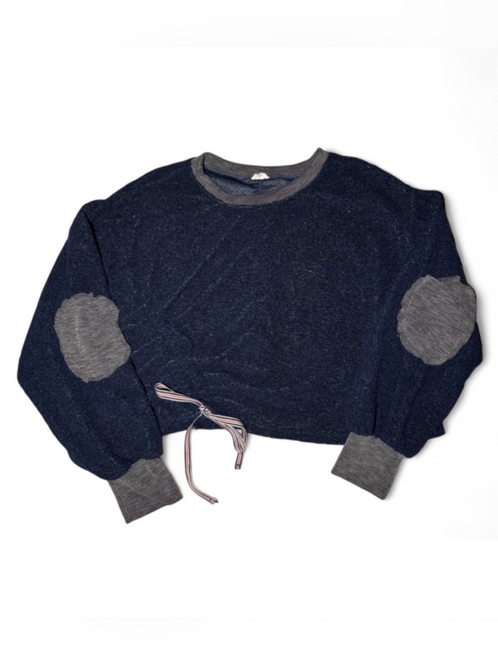 POL Navy blue Boho cropped sweatshirt with elbow patches and cinch detail 🪷